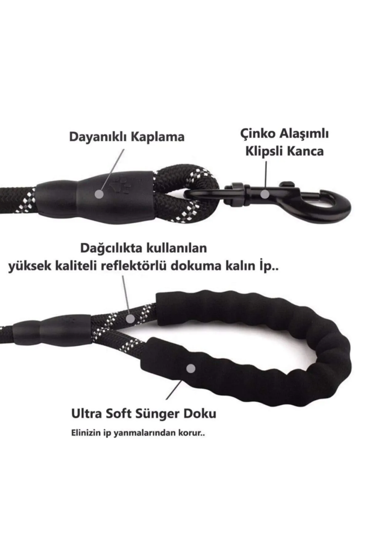 Köpek%20Gezdirme%20Halatı%20Tasma%20Kayışı%20Siyah%20Reflektörlü%20130%20cm