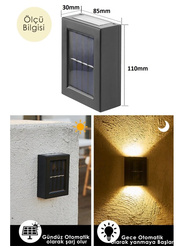 4%20Ledli%20Solar%20Çift%20Taraflı%20Duvar%20Lambası%20Güneş%20Enerjili