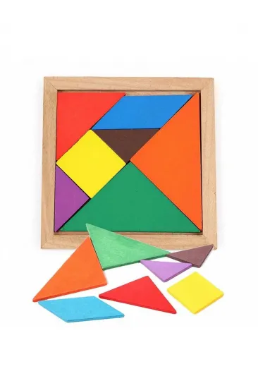 Ahşap Kare Renkli Tangram 7 Parça Zeka Oyunu