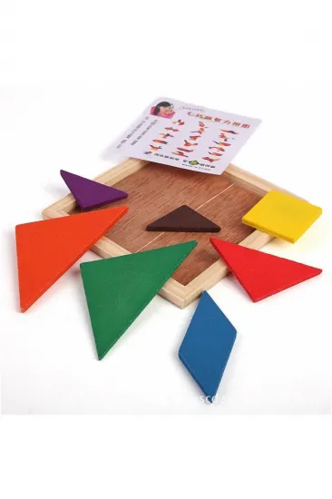 Ahşap Kare Renkli Tangram 7 Parça Zeka Oyunu