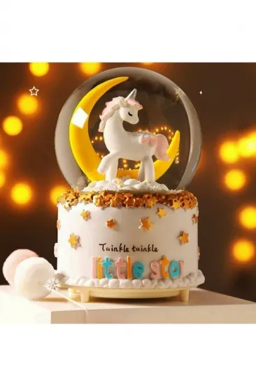 Orta Boy Unicorn Temalı Işıklı Müzikli Kar Küresi