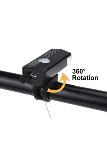 Şarjlı Bisiklet Ön Işığı Farı Lambası Siyah Renk
