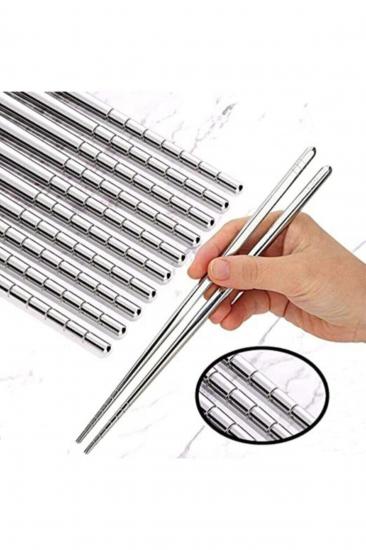 Metal Chopstick 5 Çift Paslanmaz Çelik Çin Çubuğu 