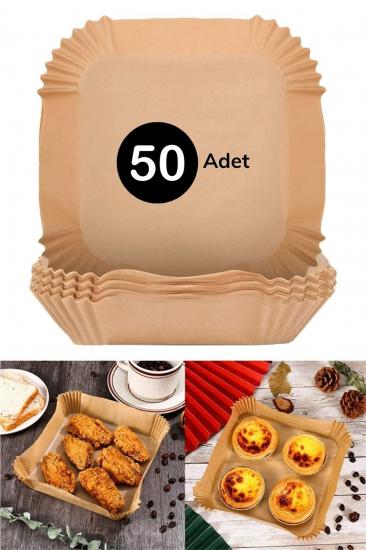 50 Adet Air Fryer Pişirme Kağıdı Kare Tabak Modeli